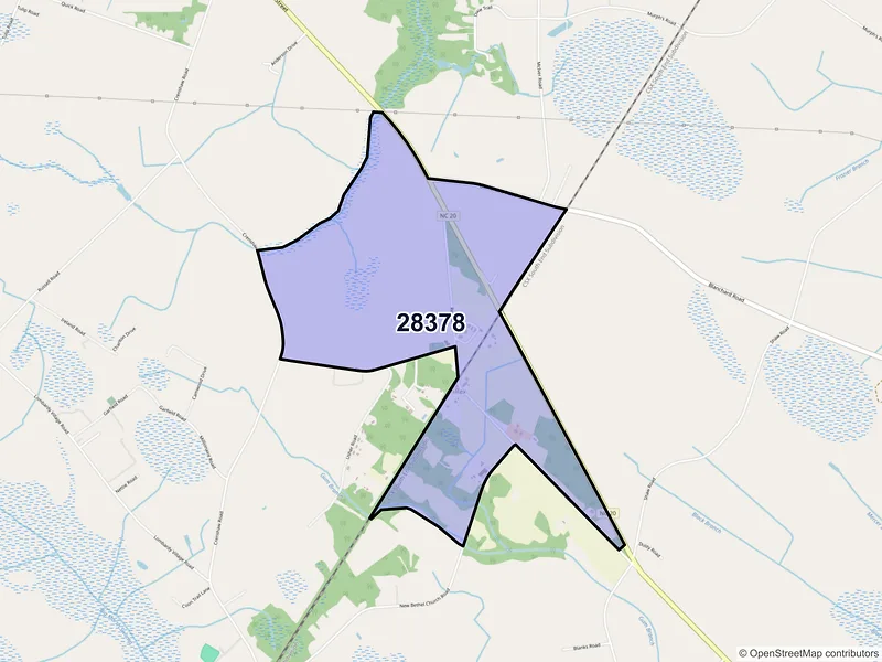Map of Rex, North Carolina and ZIP codes