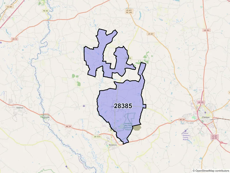 Map of ZIP Code 28385 — Salemburg, NC