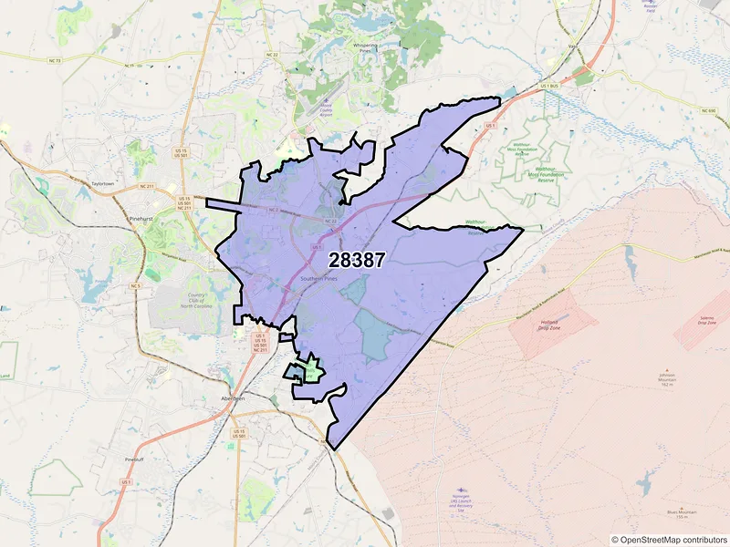 Map of ZIP Code 28387 — Southern Pines, NC