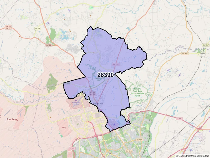 Map of ZIP Code 28390 — Spring Lake, NC