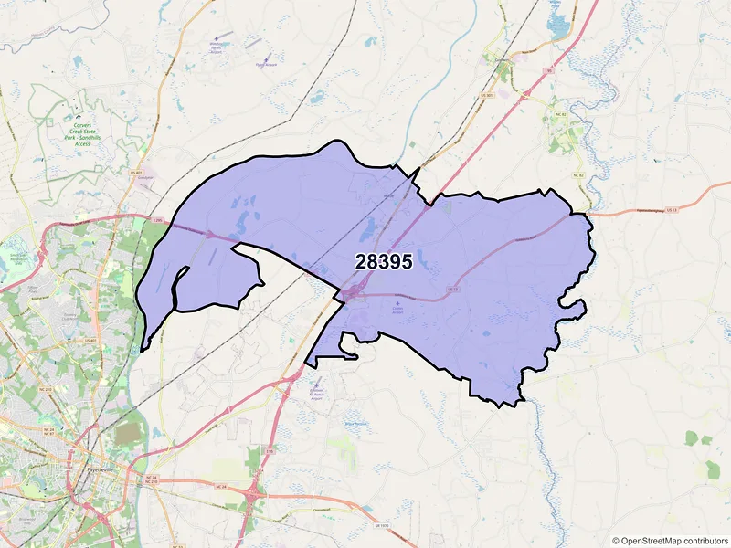 Map of Wade, North Carolina and ZIP codes