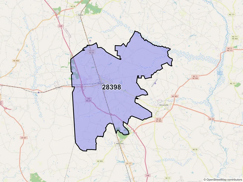 Map of ZIP Code 28398 — Warsaw, NC