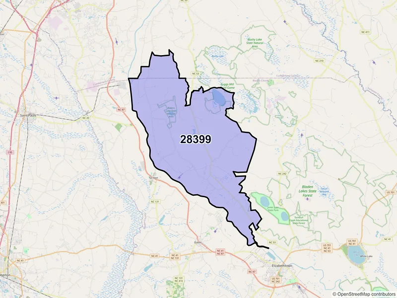 Map of ZIP Code 28399 — White Oak, NC