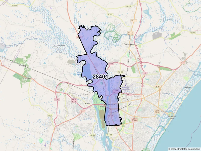 Map of ZIP Code 28401 — Wilmington, NC