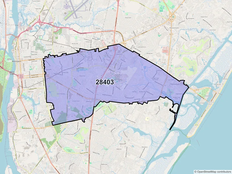Map of ZIP Code 28403 — Wilmington, NC