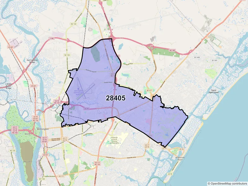 Map of ZIP Code 28405 — Wilmington, NC