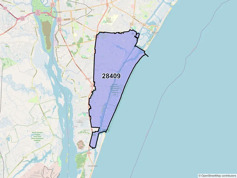 Map of ZIP Code 28409 — Wilmington, NC