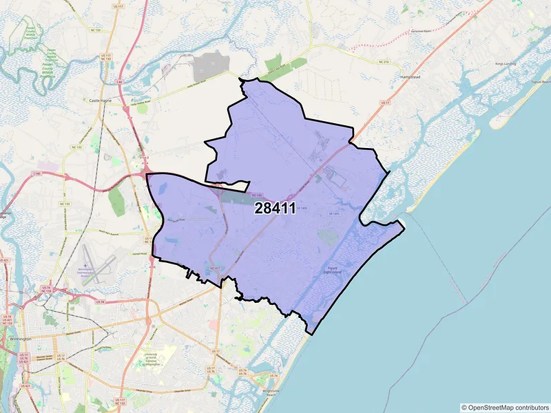 Map of ZIP Code 28411 — Wilmington, NC