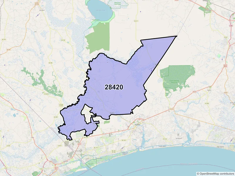 Map of ZIP Code 28420 — Ash, NC