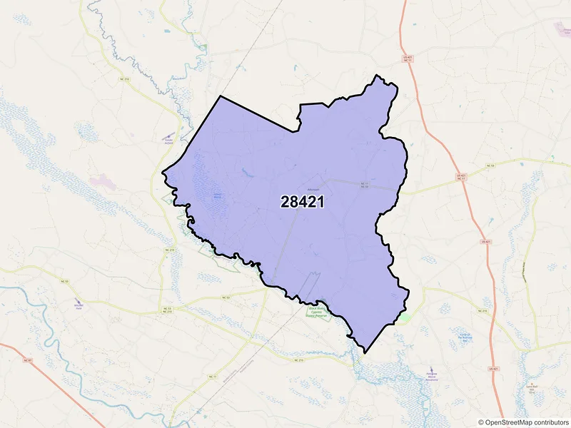 Map of ZIP Code 28421 — Atkinson, NC
