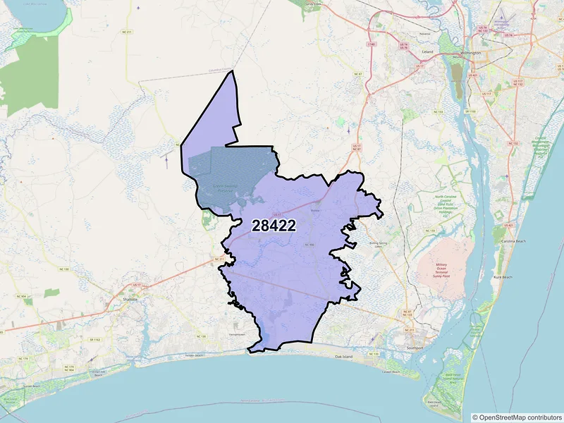 Map of ZIP Code 28422 — Bolivia, NC