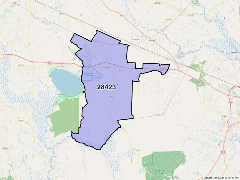 Map of ZIP Code 28423 — Bolton, NC