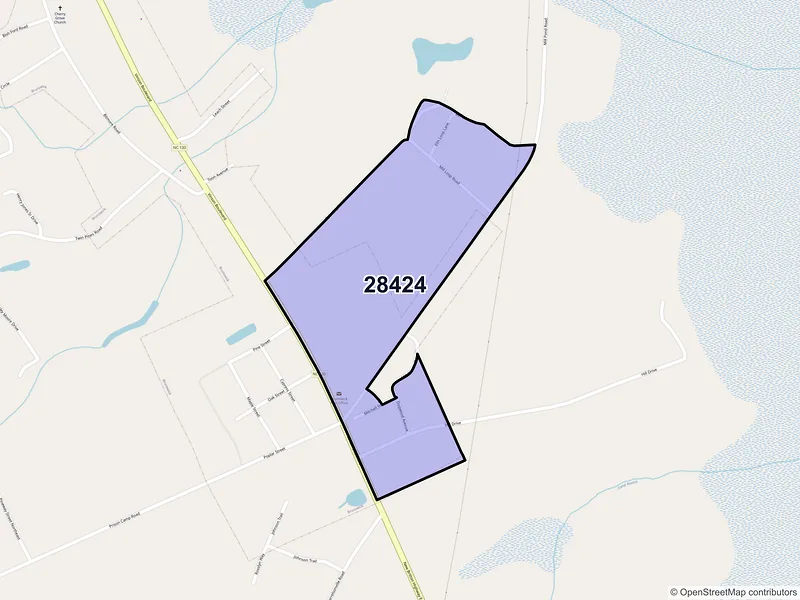 Map of Brunswick, North Carolina and ZIP codes