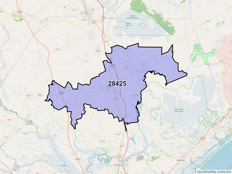 Map of ZIP Code 28425 — Burgaw, NC