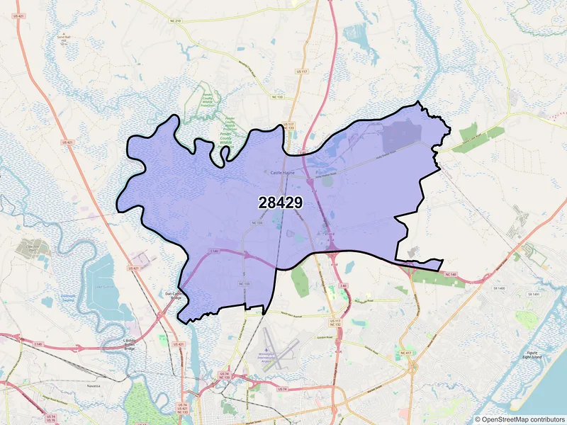 Map of ZIP Code 28429 — Castle Hayne, NC
