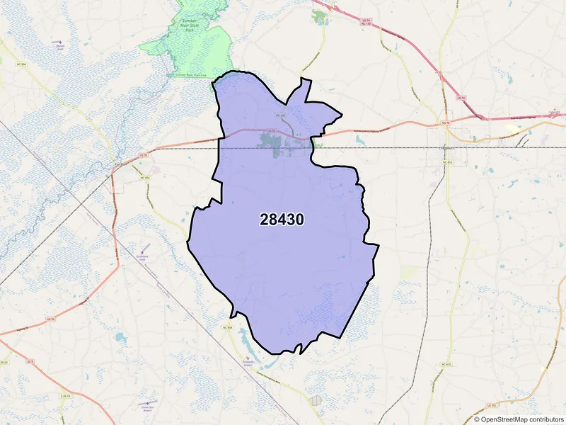 Map of ZIP Code 28430 — Cerro Gordo, NC