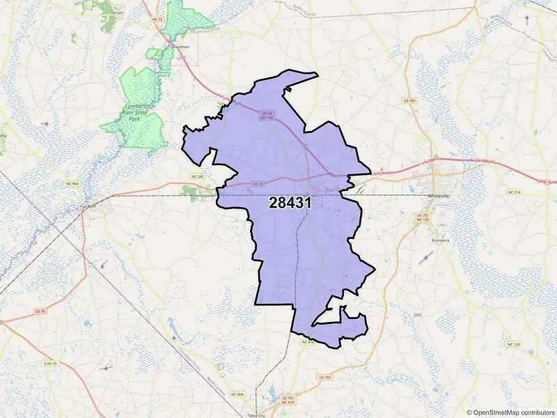 Map of Chadbourn, North Carolina and ZIP codes