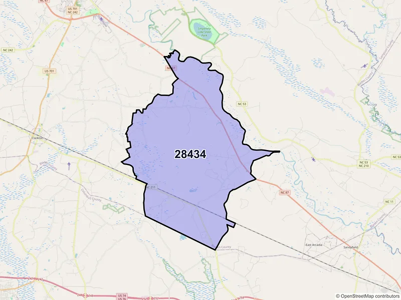 Map of ZIP Code 28434 — Council, NC