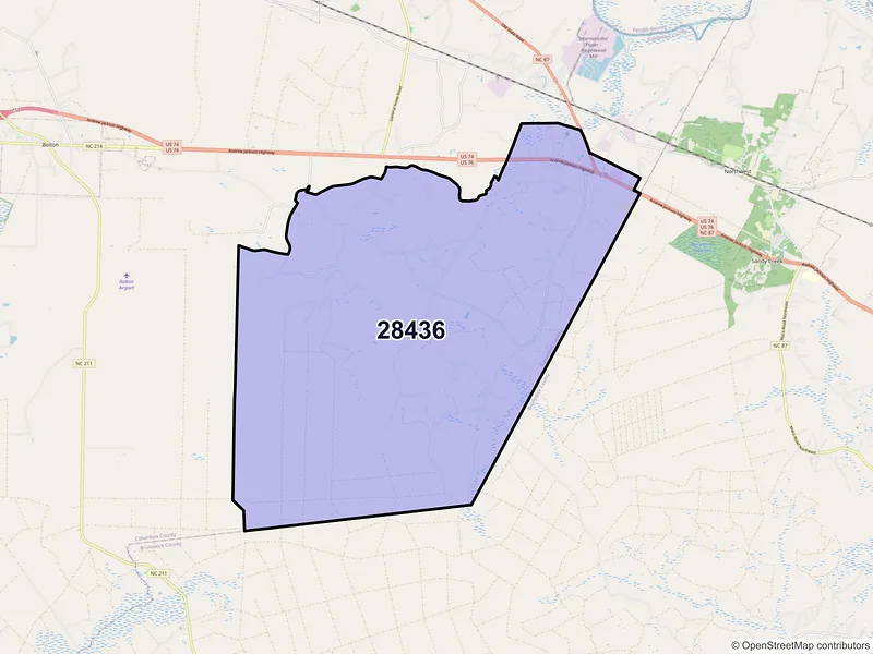 Map of ZIP Code 28436 — Delco, NC