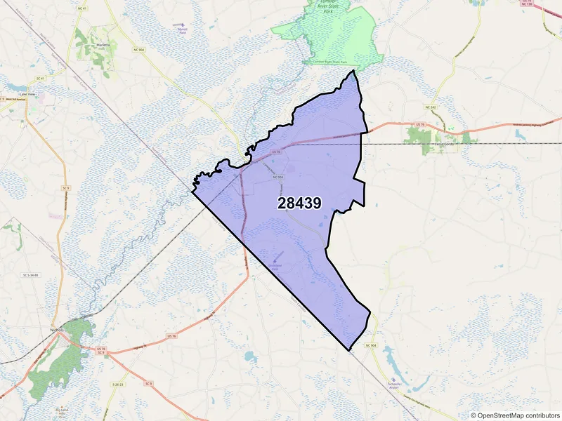 Map of ZIP Code 28439 — Fair Bluff, NC
