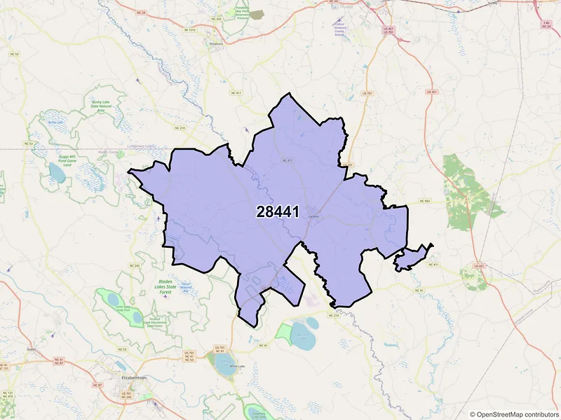 Map of ZIP Code 28441 — Garland, NC