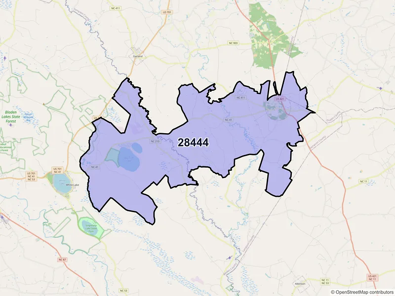 Map of ZIP Code 28444 — Harrells, NC