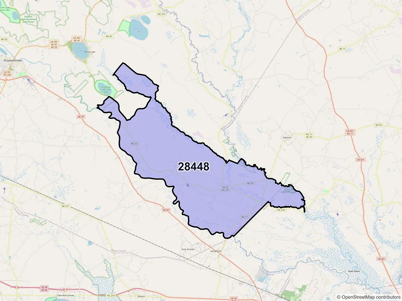 Map of Kelly, North Carolina and ZIP codes