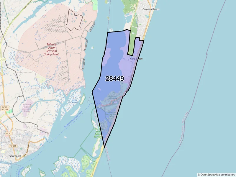 Map of ZIP Code 28449 — Kure Beach, NC