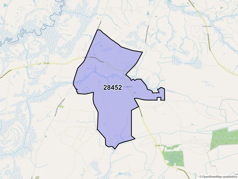Map of ZIP Code 28452 — Longwood, NC