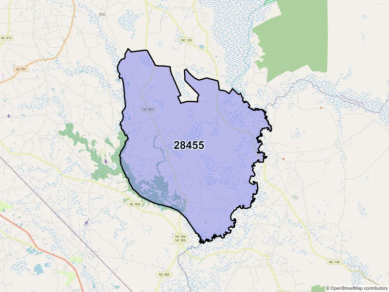 Map of Nakina, North Carolina and ZIP codes