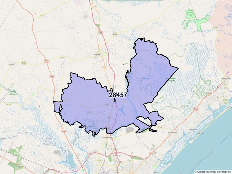 Map of Rocky Point, North Carolina and ZIP codes
