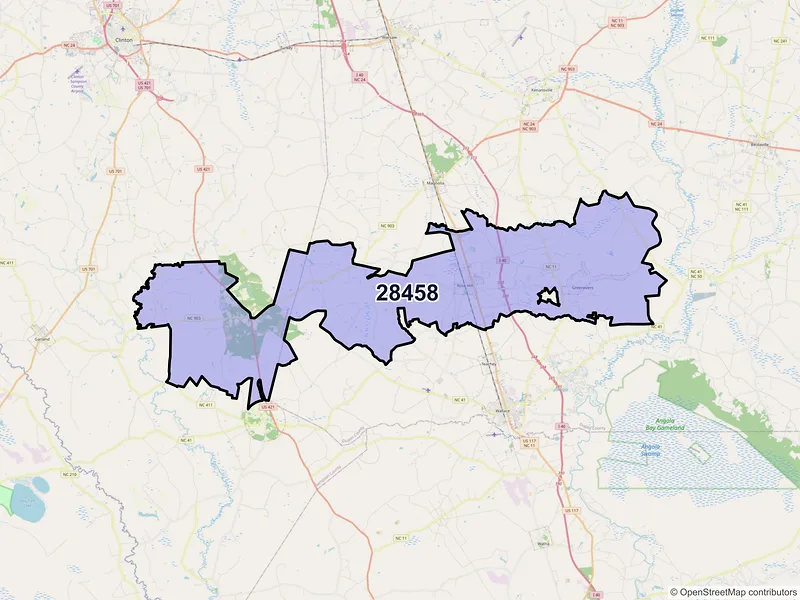 Map of Rose Hill, North Carolina and ZIP codes