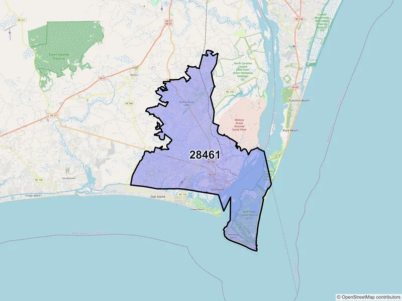 Map of ZIP Code 28461 — Southport, NC