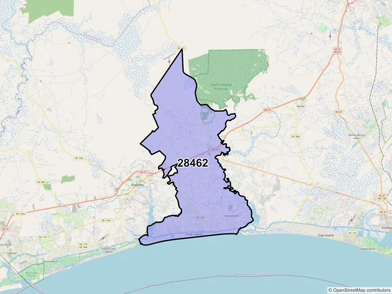 Map of ZIP Code 28462 — Supply, NC