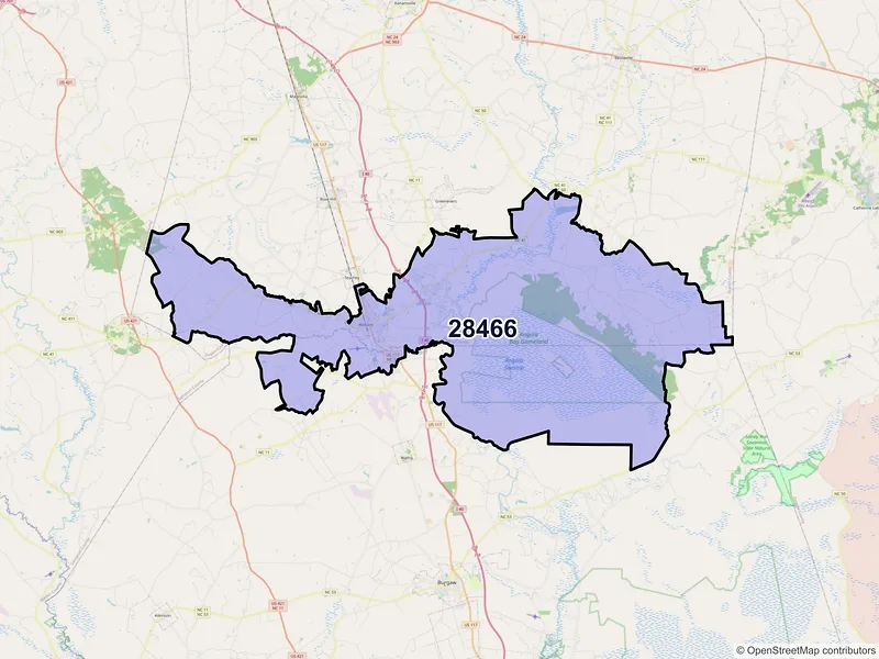Map of ZIP Code 28466 — Wallace, NC