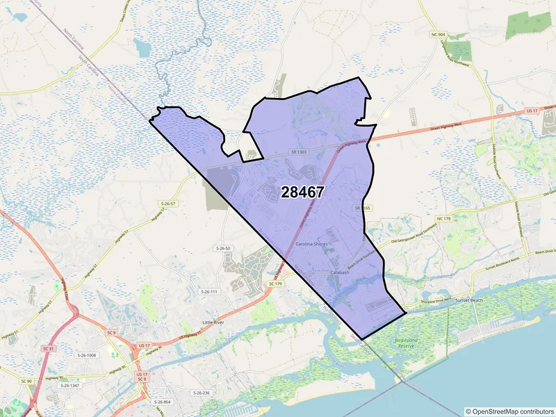 Map of ZIP Code 28467 — Calabash, NC