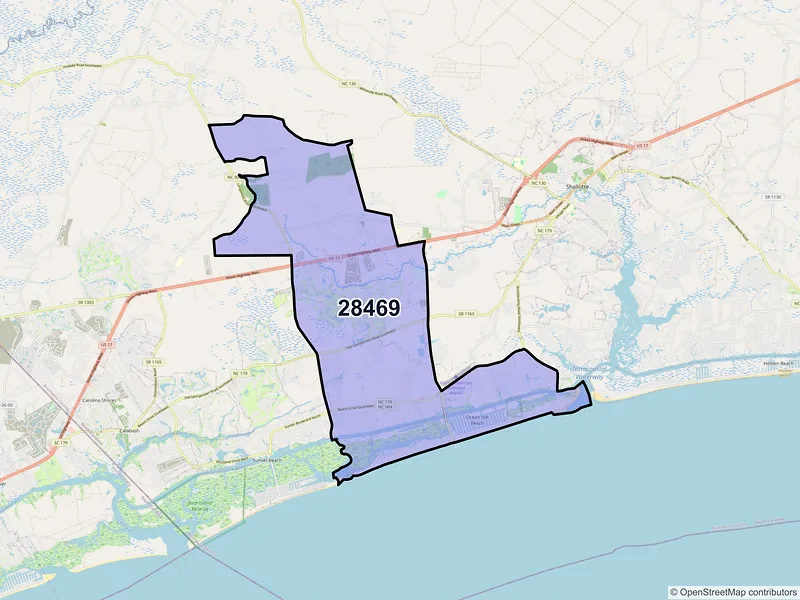 Map of Ocean Isle Beach, North Carolina and ZIP codes