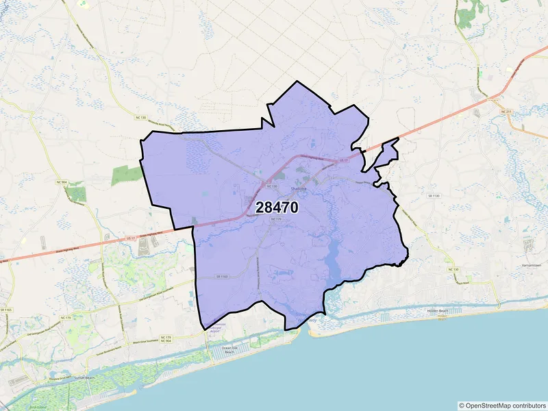 Map of ZIP Code 28470 — Shallotte, NC