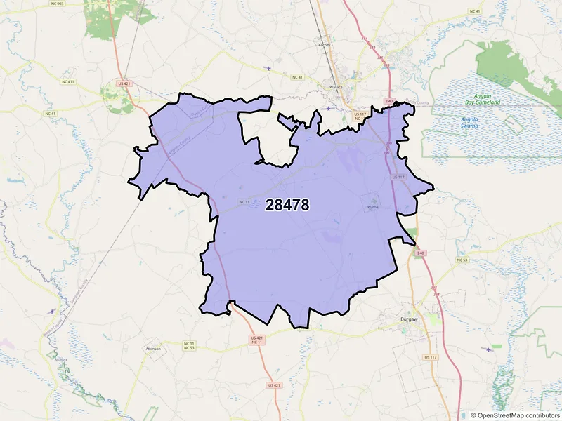 Map of Willard, North Carolina and ZIP codes