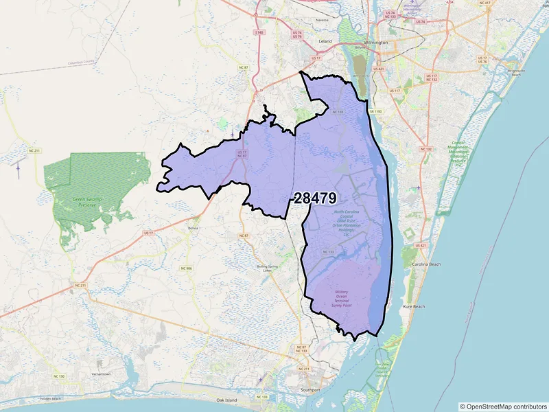 Map of ZIP Code 28479 — Winnabow, NC