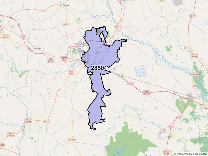 Map of ZIP Code 28501 — Kinston, NC