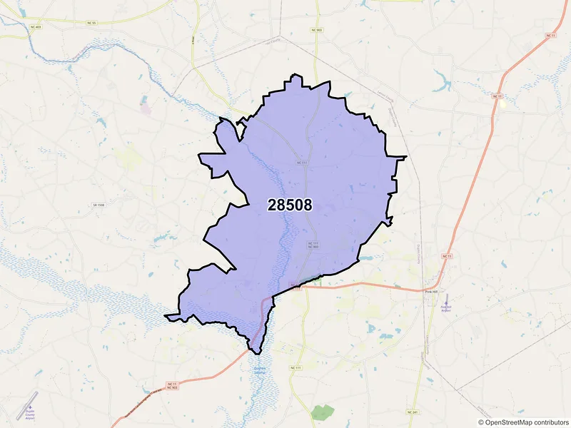 Map of ZIP Code 28508 — Albertson, NC