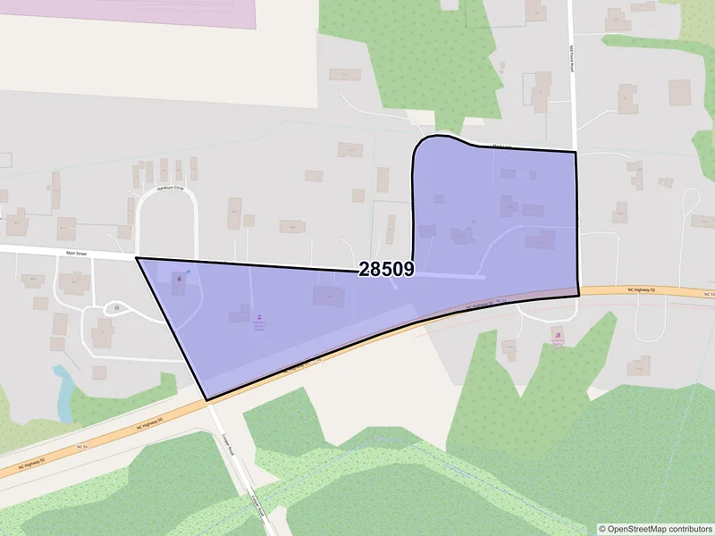 Map of Alliance, North Carolina and ZIP codes