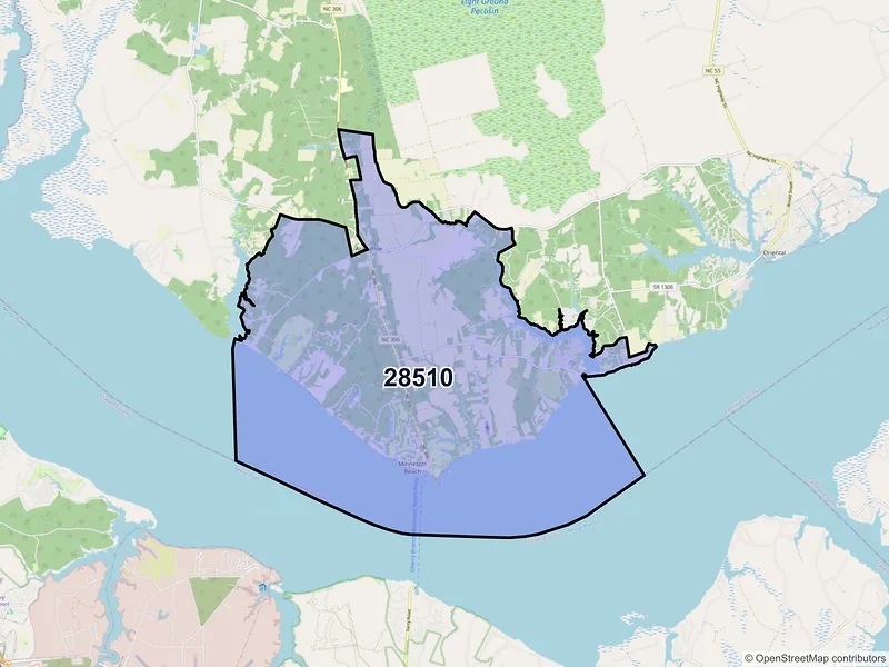 Map of ZIP Code 28510 — Arapahoe, NC