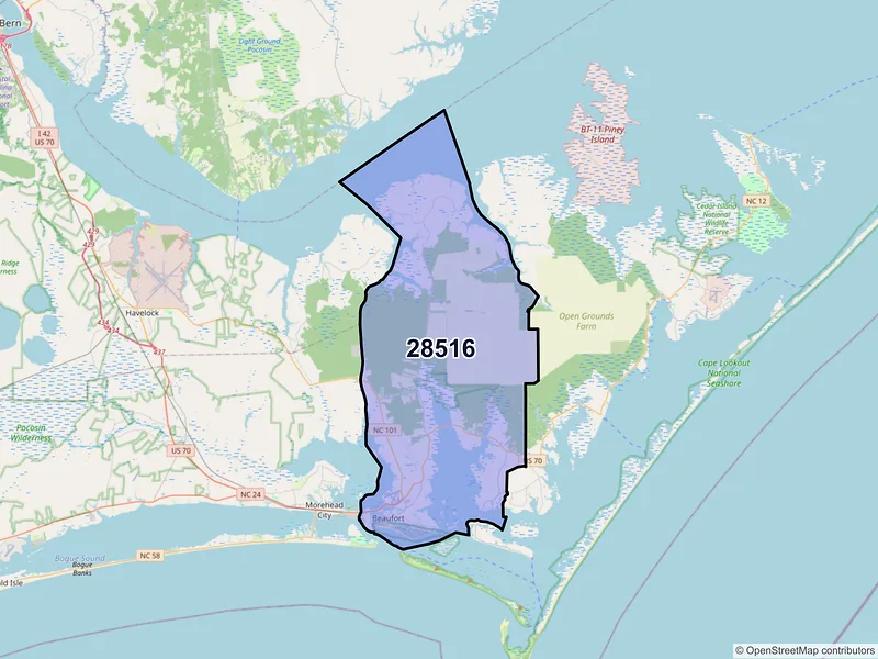 Map of ZIP Code 28516 — Beaufort, NC