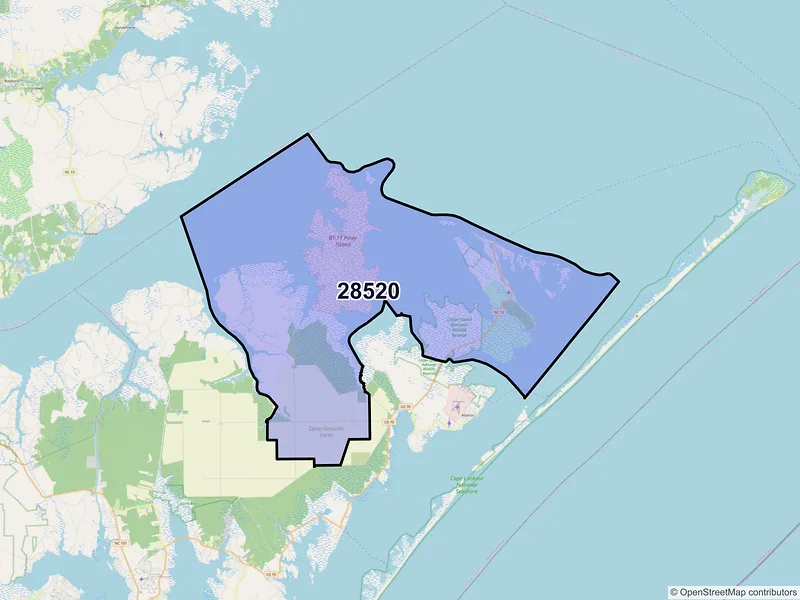 Map of ZIP Code 28520 — Cedar Island, NC
