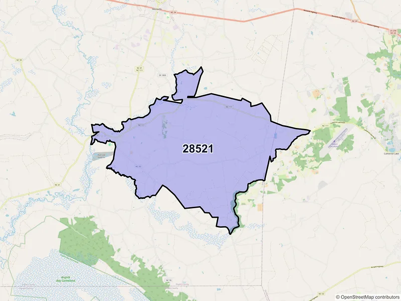 Map of ZIP Code 28521 — Chinquapin, NC