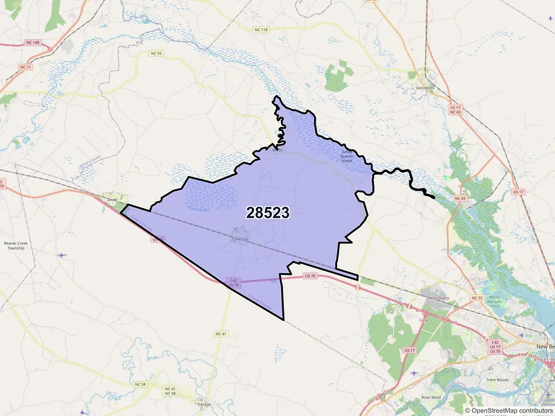 Map of ZIP Code 28523 — Cove City, NC