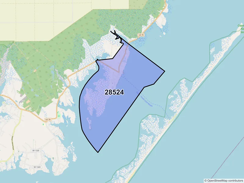 Map of ZIP Code 28524 — Davis, NC
