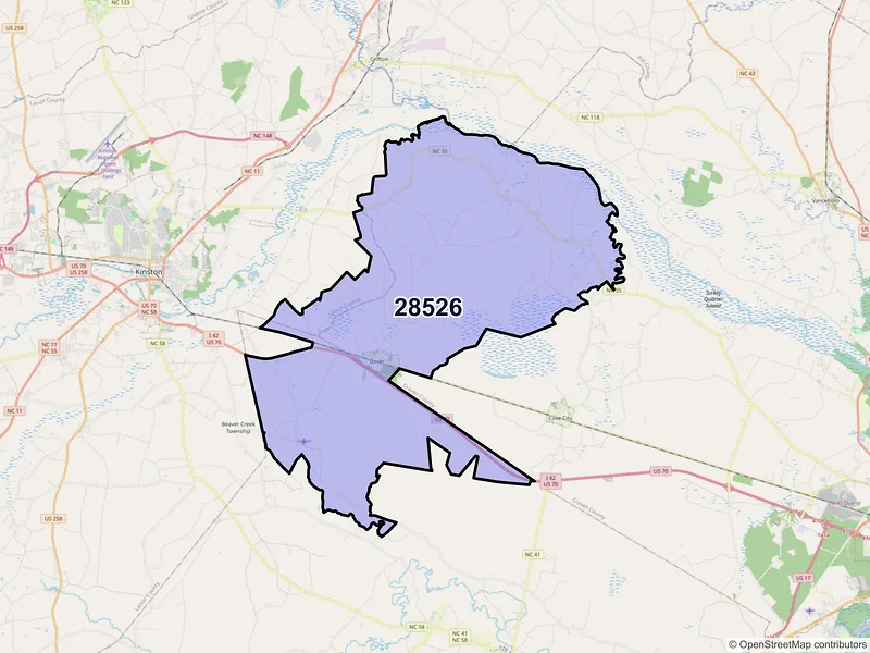 Map of ZIP Code 28526 — Dover, NC